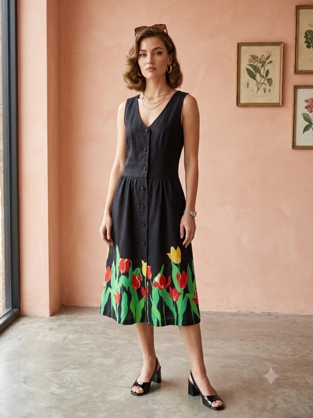 Vintage Malia Honolulu Tulip Dress Cotton Hawaiian Midi Small Floral Pinup Retro